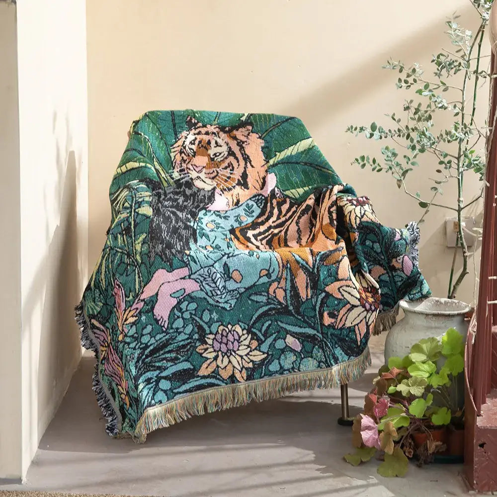 Decorbites 3d print tiger linen blanket bedroom soft warm throw