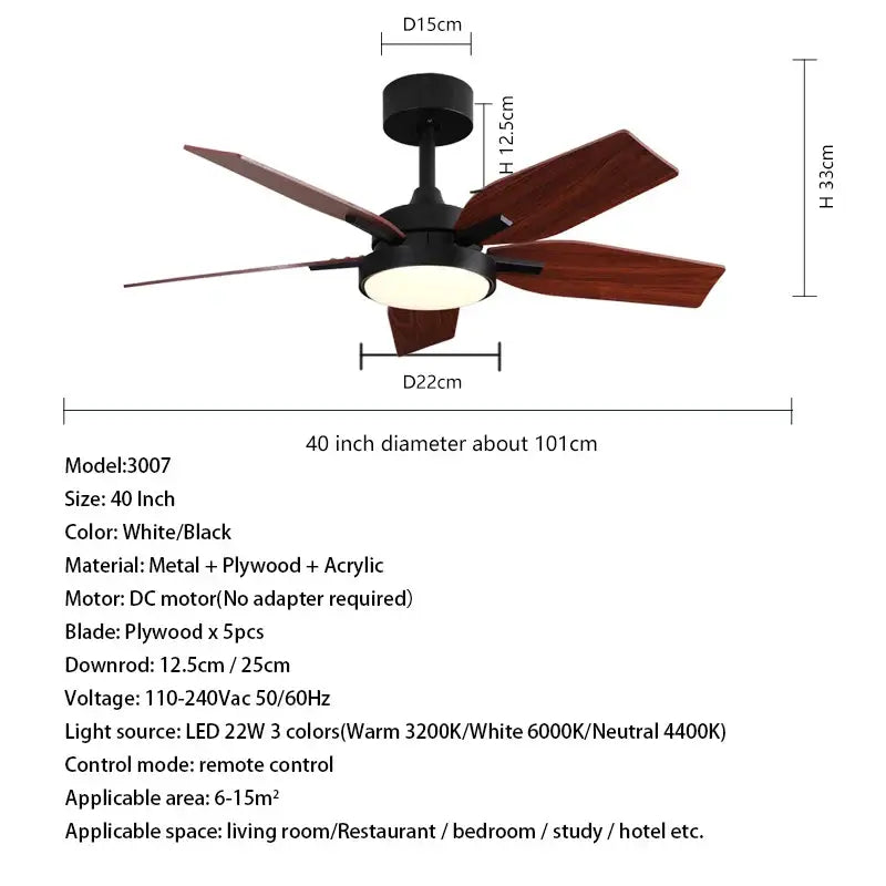 Modern black & white led ceiling fan with remote control bedroom