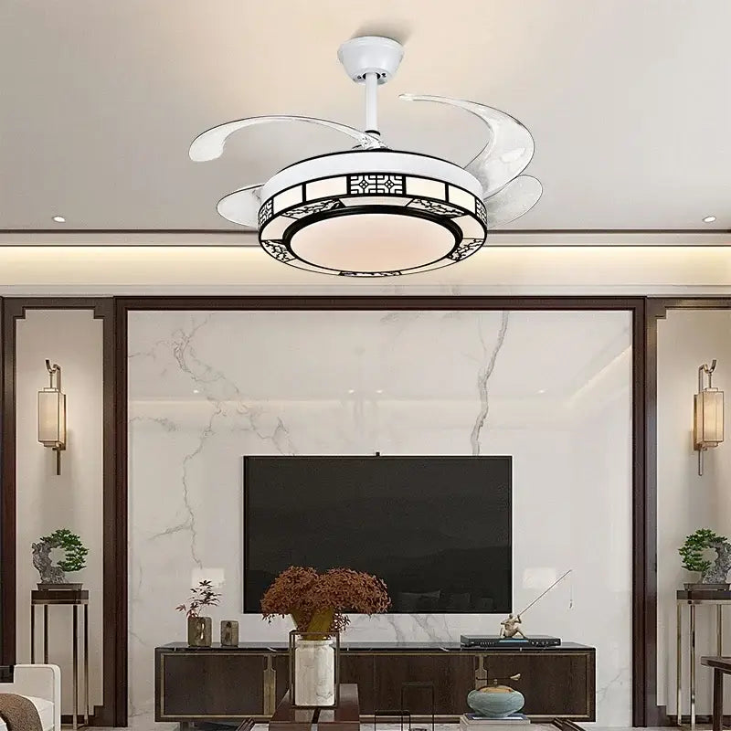 Modern geometric gold led ceiling fan – living room dimmable light