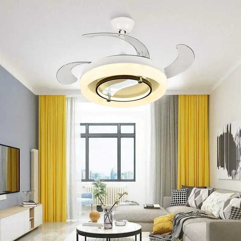 Modern white retractable fan chandelier bedroom ceiling fan