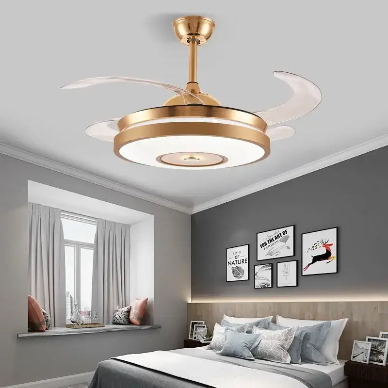 Modern gold led ceiling fan with remote – living room light