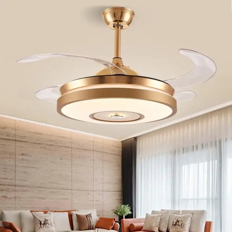 Modern gold led ceiling fan with remote – living room light