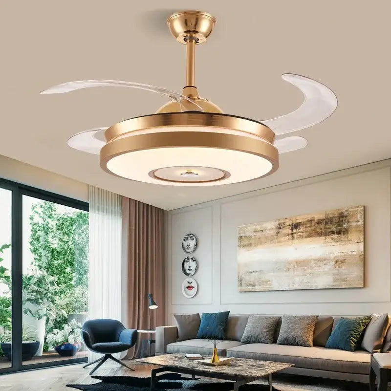 Modern gold led ceiling fan with remote – living room light