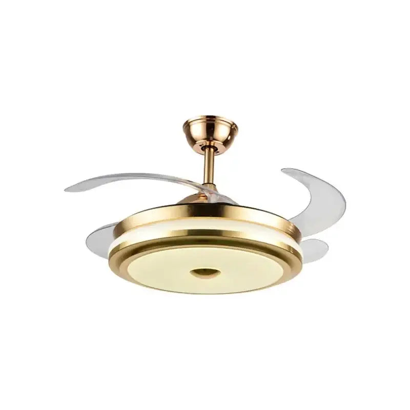 Modern gold retractable ceiling fan light living room remote control