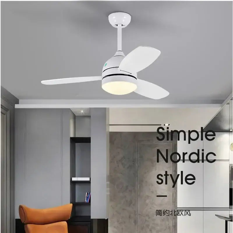 Modern white wood blades ceiling fans light bedroom with remote