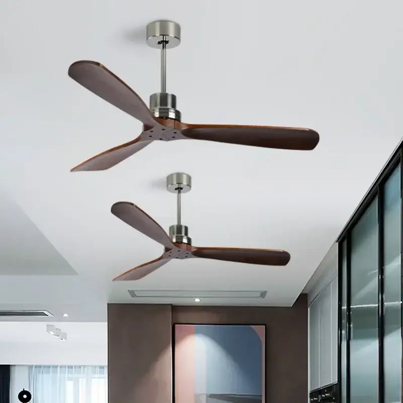 Modern wood propeller ceiling fan living room silent silver hub