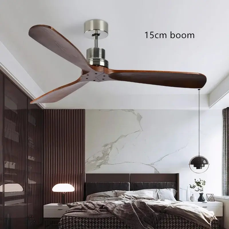 Modern wood propeller ceiling fan living room silent silver hub