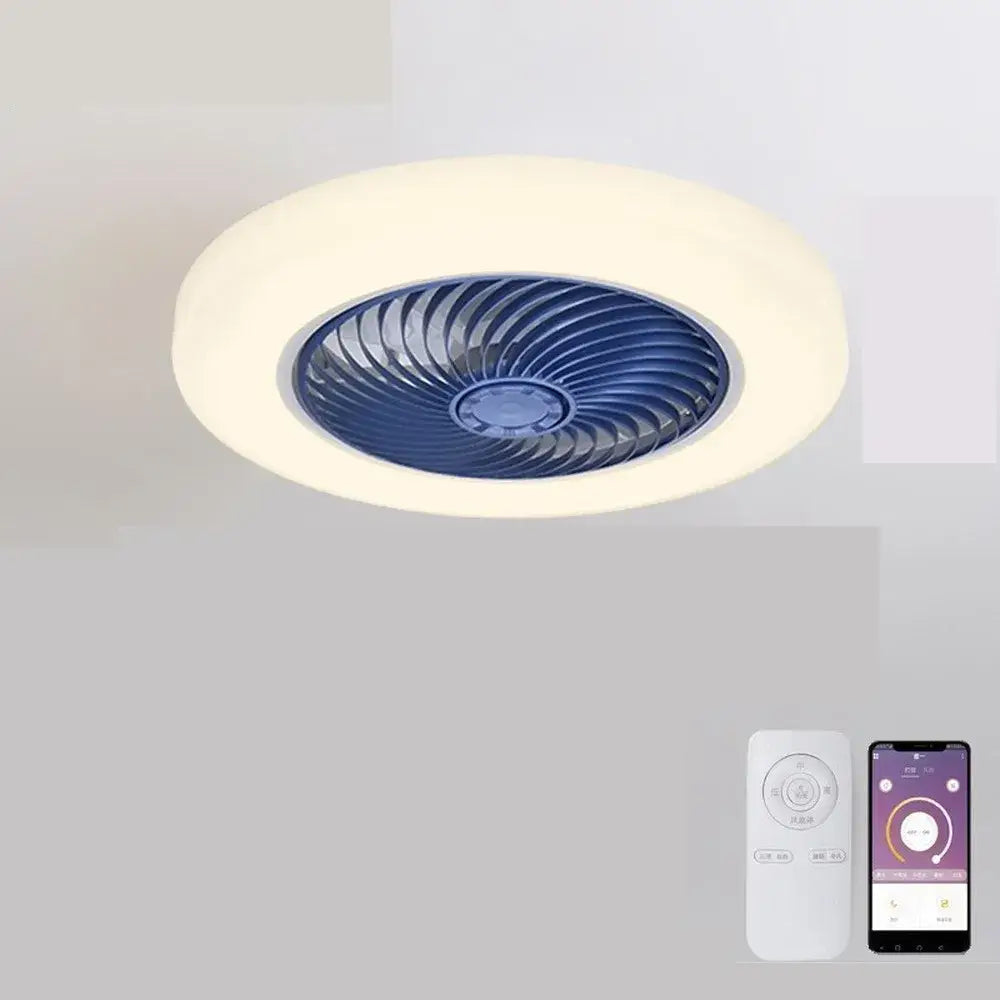 Modern white smart ceiling fan with retractable blades bedroom light