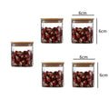 Minimalist 5oz glass jars with bamboo lids and labels kitchen storage