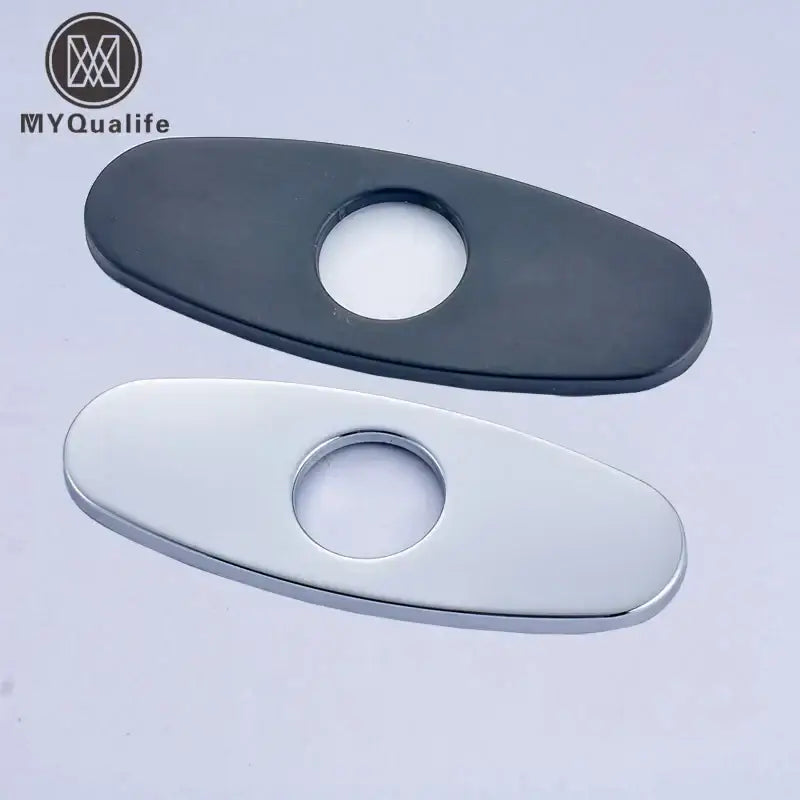 Oval black & chrome faucet deck plate cover for kitchen and bathroom