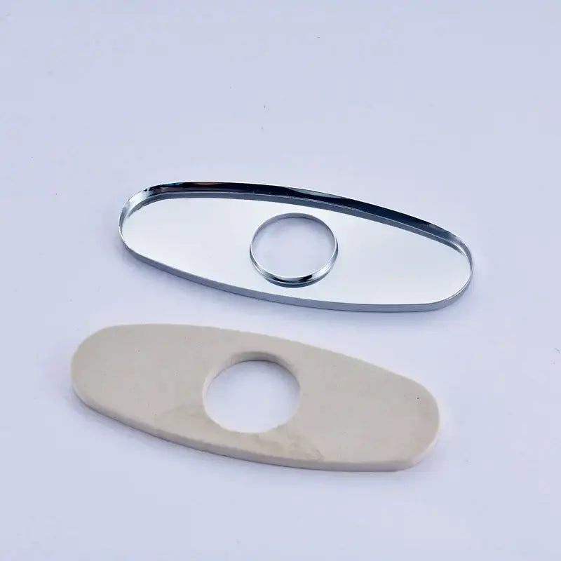 Oval black & chrome faucet deck plate cover for kitchen and bathroom