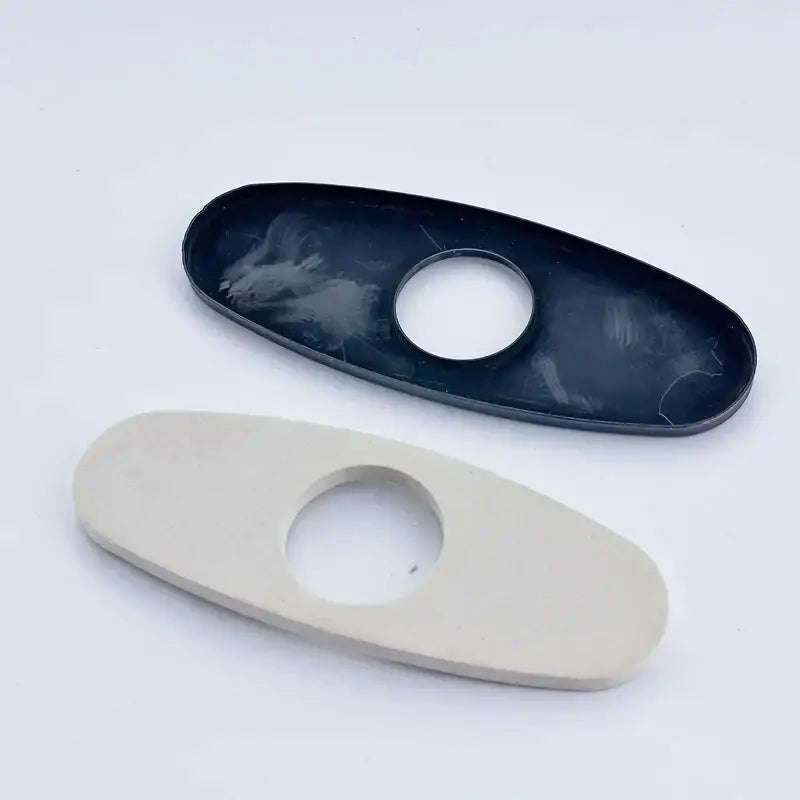Oval black & chrome faucet deck plate cover for kitchen and bathroom