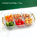 Light luxury clear and gold divided fruit plate kitchen snack tray