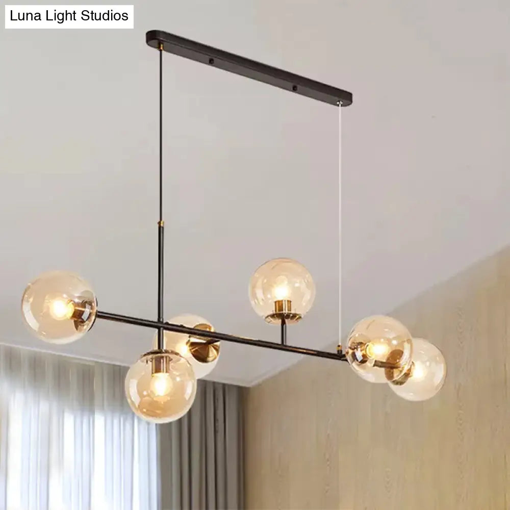 Industrial black 6-light island pendant amber & milky white kitchen