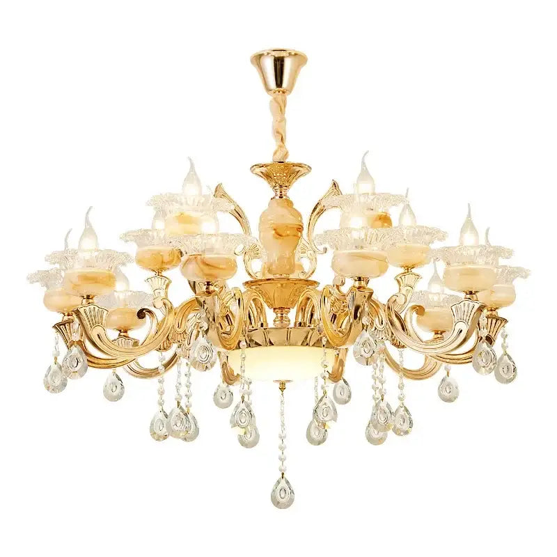 Modern gold led dolomite chandelier with floral glass for living room