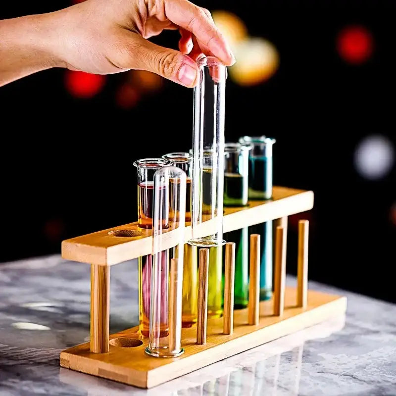 Modern wood and glass tube cocktail glass set dining room decor