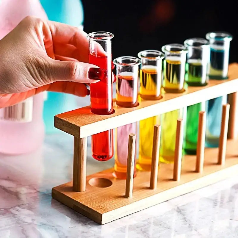 Modern wood and glass tube cocktail glass set dining room decor