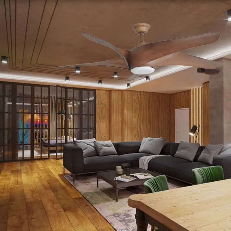Rustic brown blades ceiling fan with led light for living room