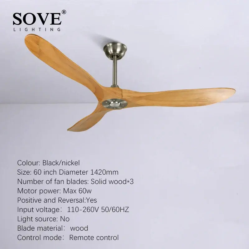 Industrial black & nickel wooden ceiling fan for living room