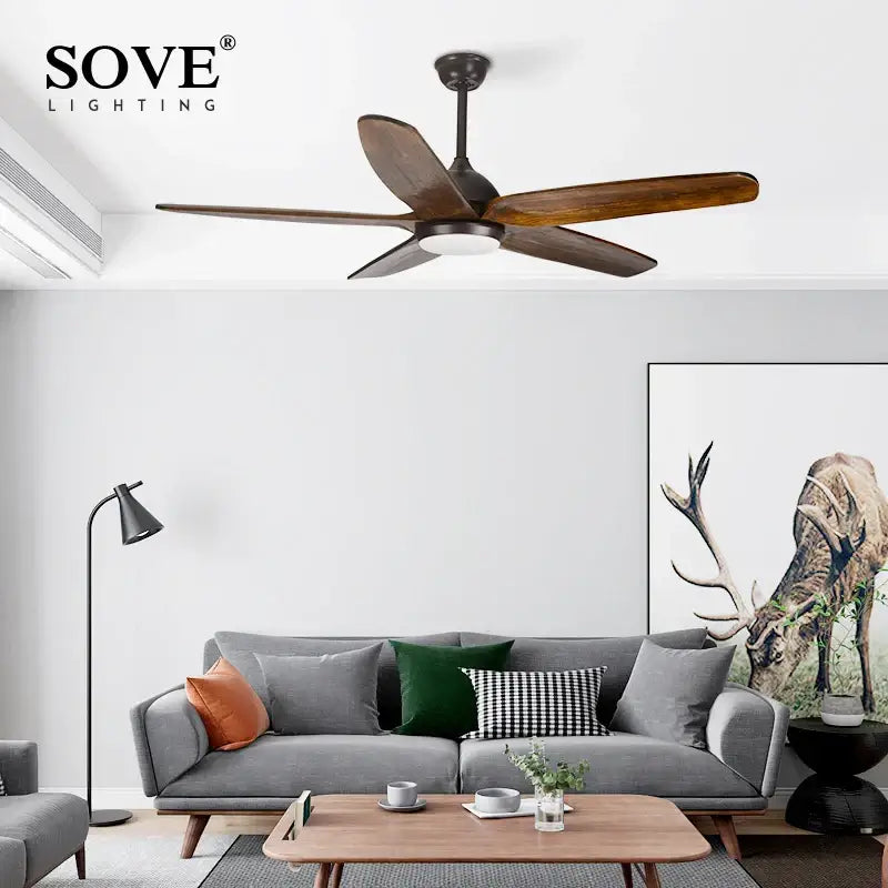 Dark bronze solid wood ceiling fan with remote control living room