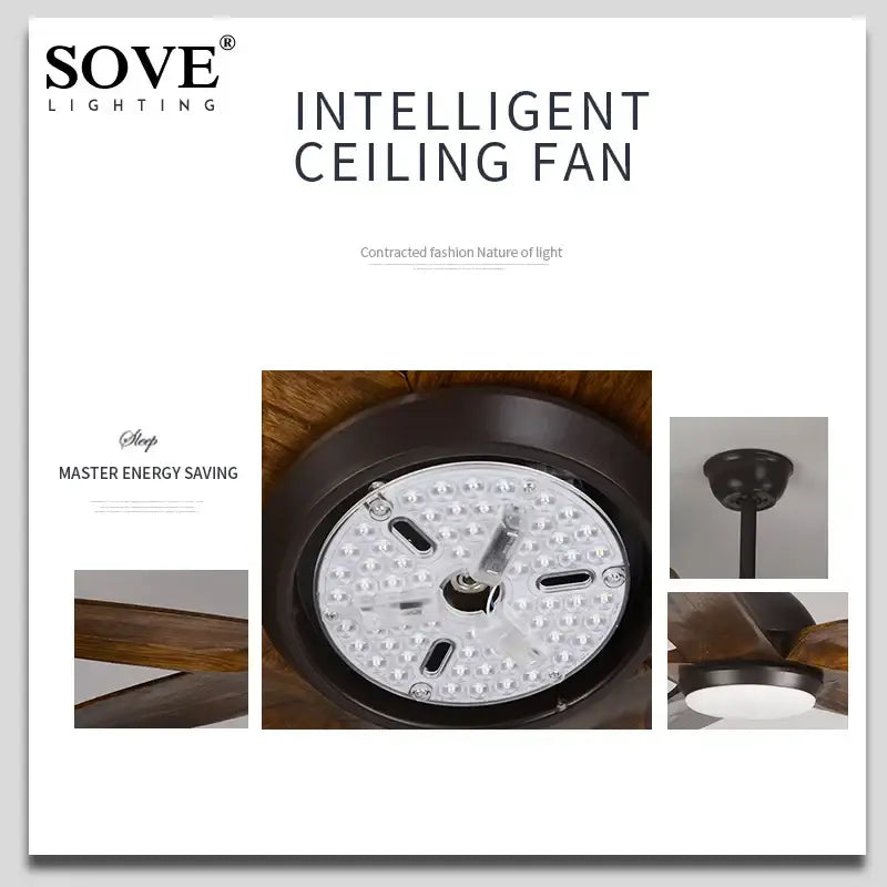 Modern dark brown wood ceiling fan with led light living room remote
