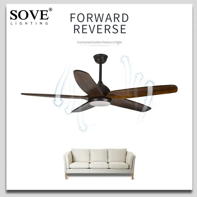 Modern dark brown wood ceiling fan with led light living room remote