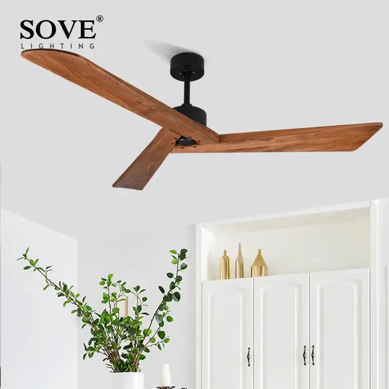 Minimalist off white wood ceiling fan remote control living room