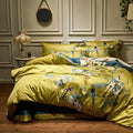 Floral bird yellow 600tc egyptian cotton bedding set bedroom