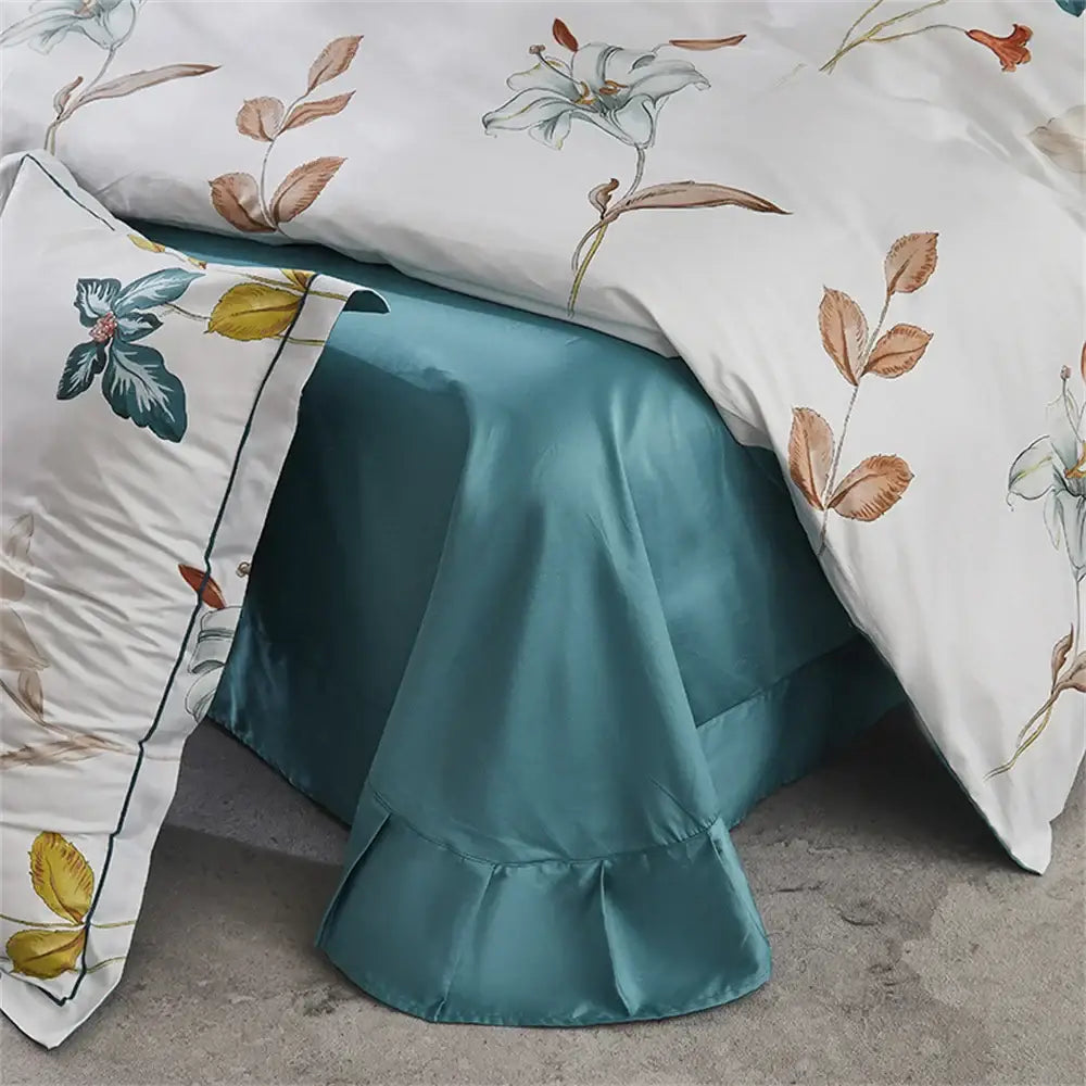 White floral teal 600tc egyptian cotton bedding set bedroom duvet cover