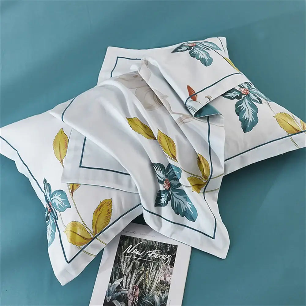 White floral teal 600tc egyptian cotton bedding set bedroom duvet cover