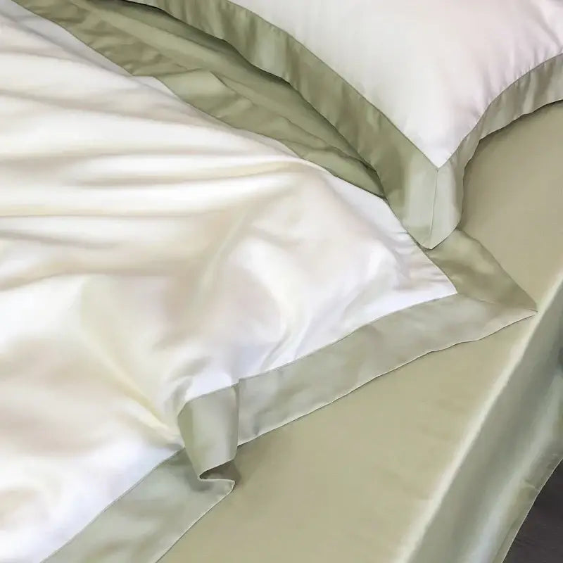 Elegant ivory & sage lyocell eucalyptus fiber bedding set bedroom