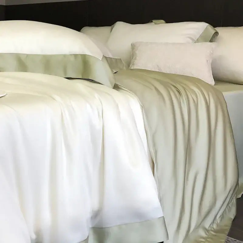 Elegant ivory & sage lyocell eucalyptus fiber bedding set bedroom