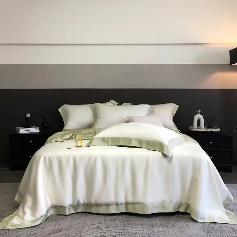 Elegant ivory & sage lyocell eucalyptus fiber bedding set bedroom