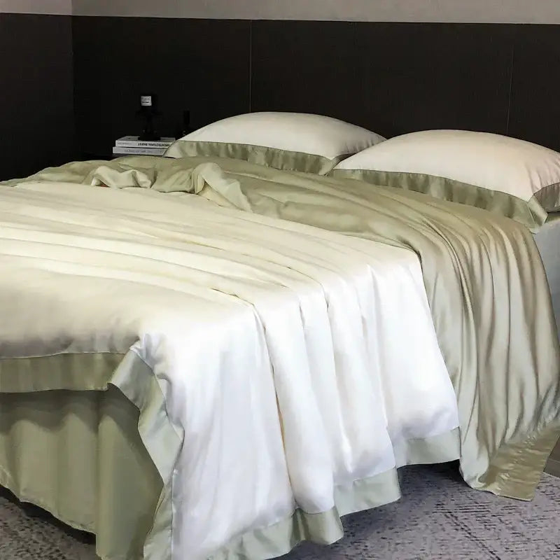 Elegant ivory & sage lyocell eucalyptus fiber bedding set bedroom