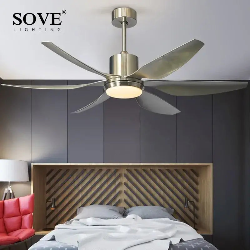 Modern black & wood led brown ceiling fan for living room