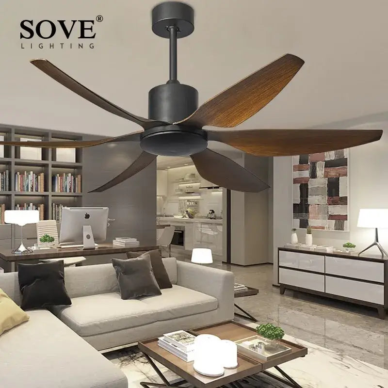 Modern black & wood led brown ceiling fan for living room