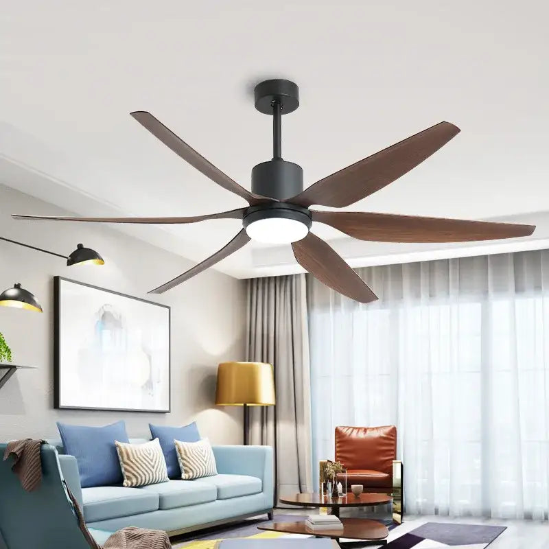 Industrial black and brown ceiling fan with led light living room