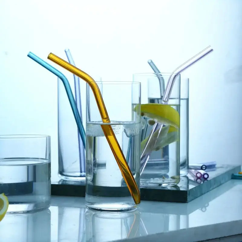 Colorful curved juice straws – kitchen heat resistant glass set