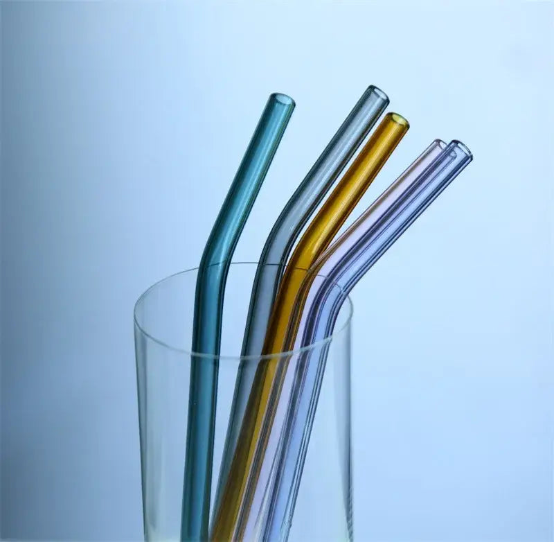 Colorful curved juice straws – kitchen heat resistant glass set