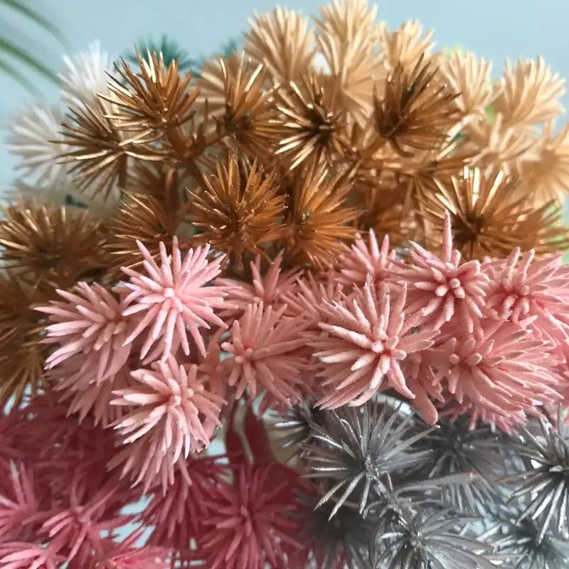 Pink silver & gold 6pcs dried flower mix glass vase living room decor