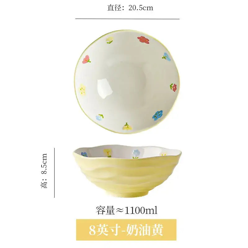 Floral hand-painted ceramic ramen bowl – dining room noodle bowl