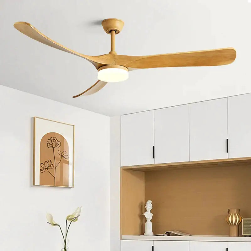 Retro black fan light with solid wood blades living room led fan