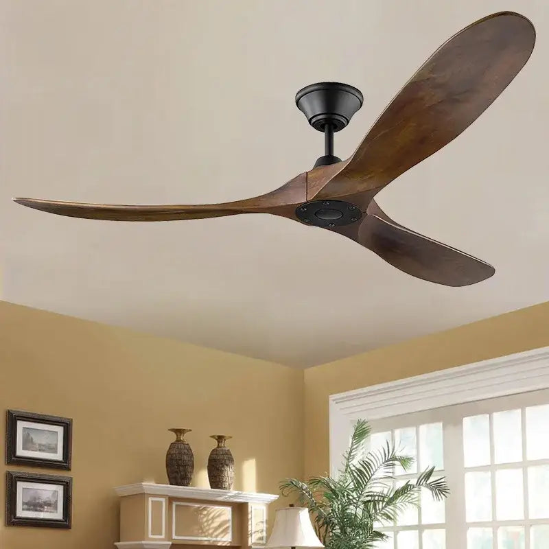 Modern dark wood ceiling fan with remote control living room