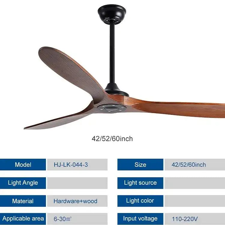 Industrial gray wood dc ceiling fan with remote control for living room