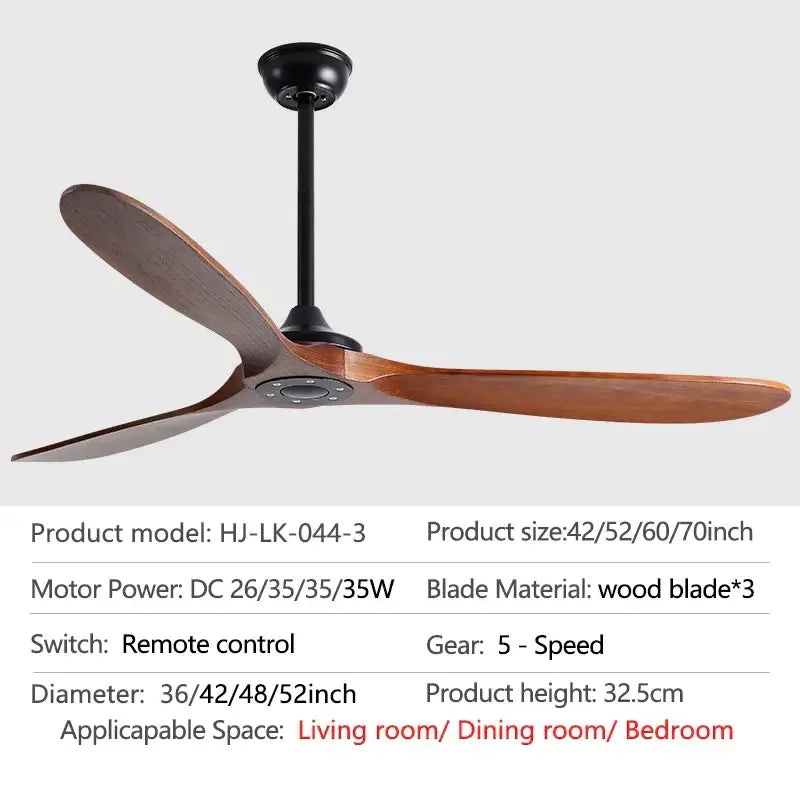 Industrial gray wood dc ceiling fan with remote control for living room