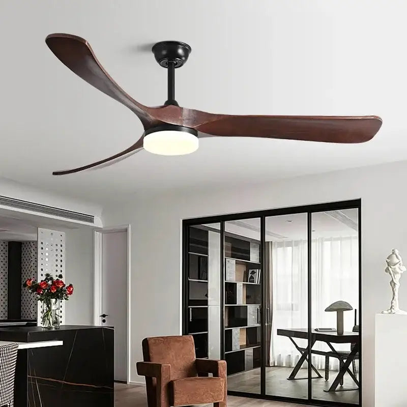 Modern black & dark brown wooden ceiling fan for living room