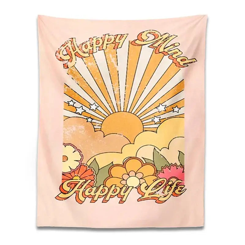 Retro pink 70s girl sunset tapestry – bedroom wall decor