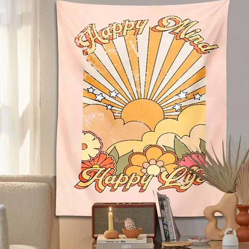 Retro pink 70s girl sunset tapestry – bedroom wall decor
