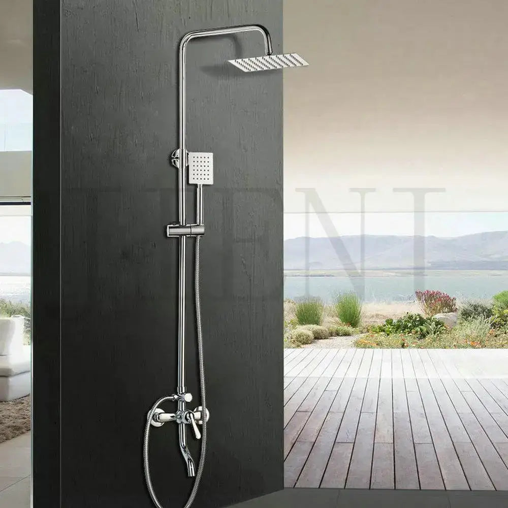 Modern chrome rainfall shower set with handheld faucet bathroom