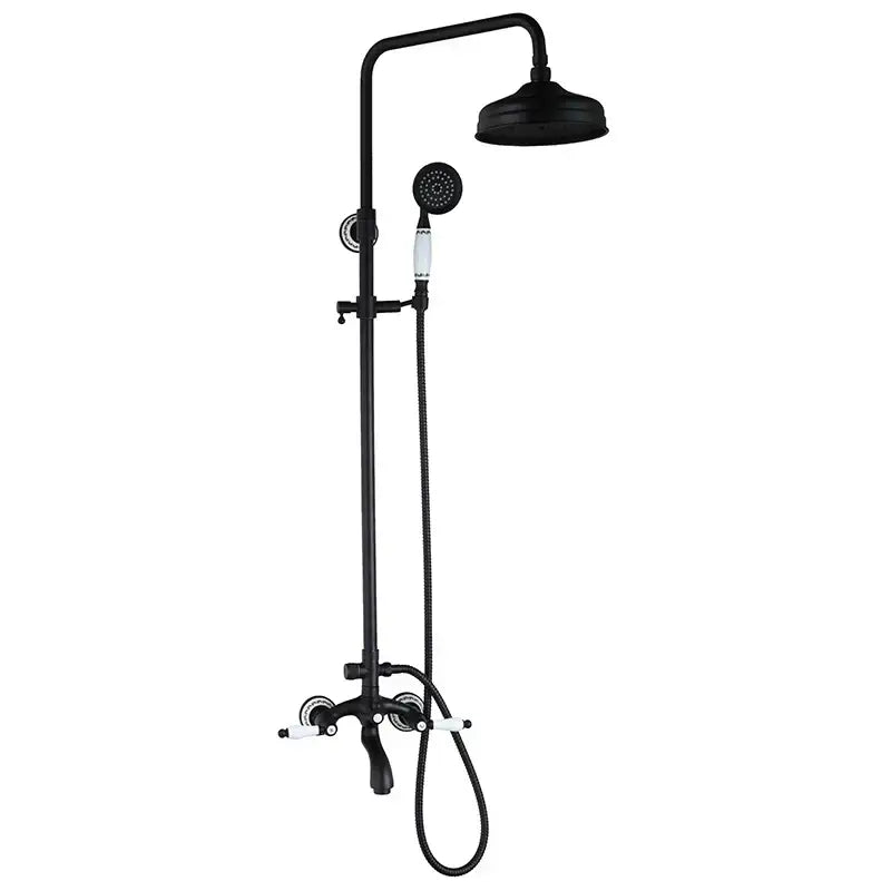 Vintage matte black shower faucet set bathroom rainfall head